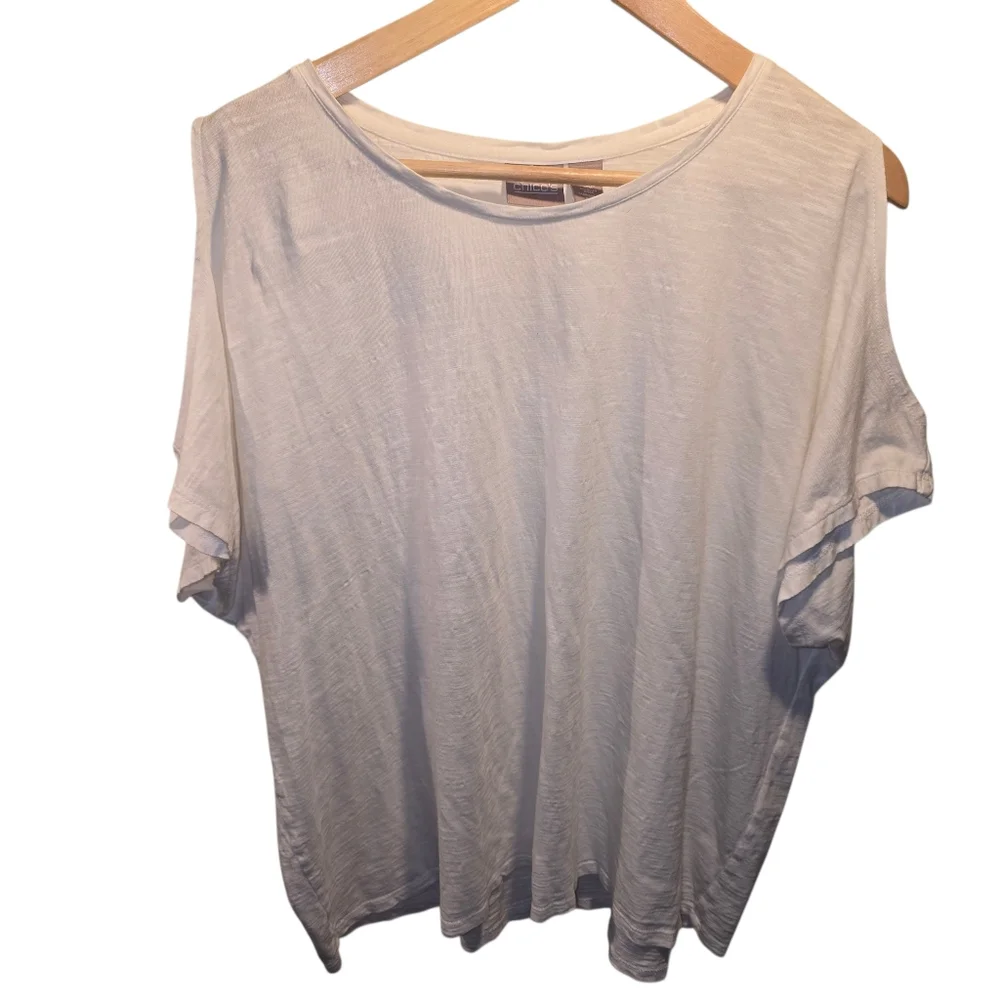 Chico's Sz. Xlarge White Cold Shoulder Tshirt - Picture 1 of 7